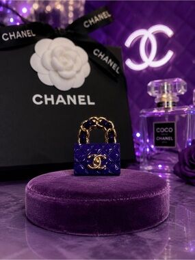 Chanel stamped mini Quilted Top Handle Charm pendant /zipper pull in Deep Purple
